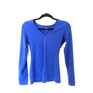 Sexy Blue V-Neck Long Sleeve Express Top